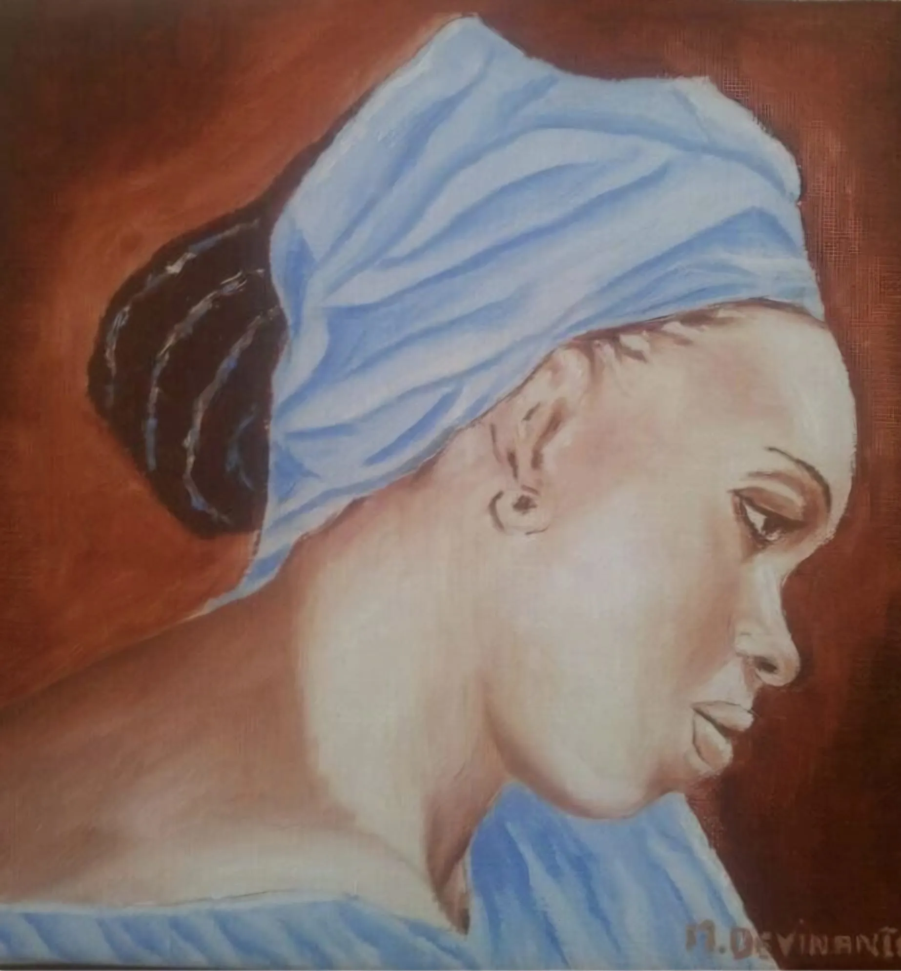 Le Turban Bleu, huile sur toile par Michèle Devinante