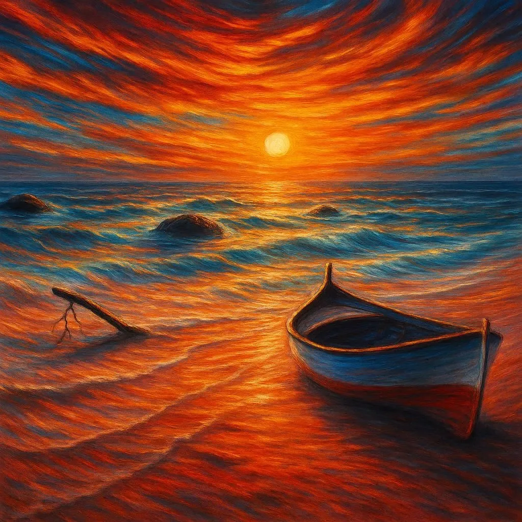 Les Barques au Crépuscule, version digitale — Intensification des mouvements