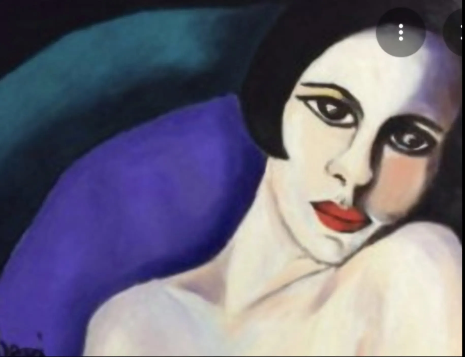 Nocturne Violette, huile sur toile — Portrait féminin aux tons bleu-violet